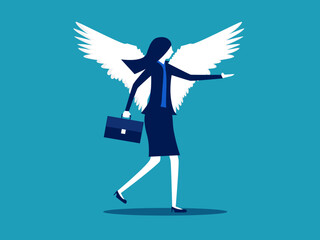 Businesswoman with angel wings. Getting more power. expertise vector illustration