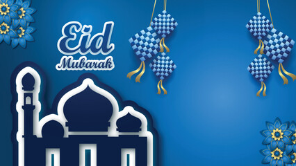 Eid Mubarak crescent greetings background illustration.