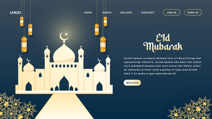 Eid landing page design. Islamic landing page template illustration.
