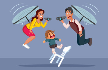 Worried Parents Supervising a Child Having an Accident Vector Cartoon. Little boy falling after climbing the furniture under parental supervision
