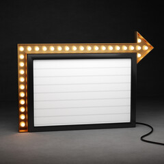 3d retro black and gold signboard with glowing yellow light bulb . Concept of billboard design for cinema, casino, marquee or nightclub . 3d high quality render