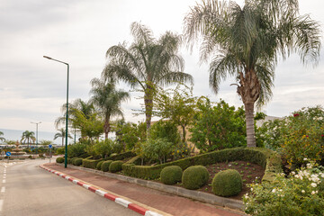 Decoratively decorated roadside at the entrance to the Ghajar Alawite Arab village, located on the Golan Heights, on the border with Lebanon, in Israel