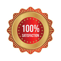 100% satisfaction guarantee gold seal with red ribbon.