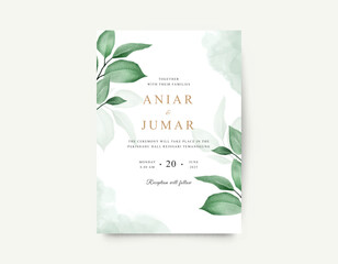 Minimalist template wedding card with green leaves