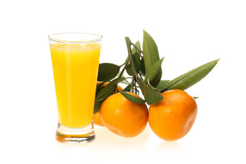 orange juice in glass and jug isolated on white background