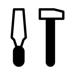 Sculpting Isolated Silhouette Solid Line Icon with sculpting, chisel, hammer, tools Infographic Simple Vector Illustration