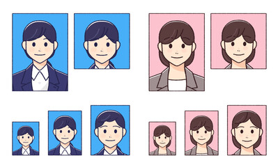 各種証明写真のイラストセット（スーツの女性たち）