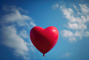 Fototapeta na wymiar Red balloon in heart shape flying on the air with blue sky background. Valentines day concept. Generative AI