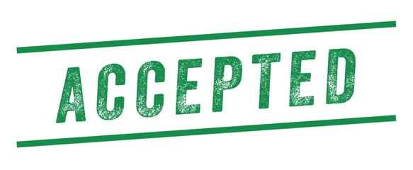 Accepted Green Watermark Stamp isolated on white background. Text caption between parallel lines with grunge design style.
