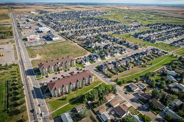 Aerial view of Warman in Central Saskatchewan, Canada