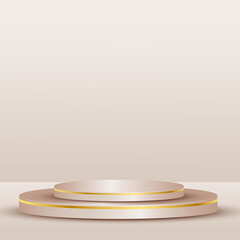 Background vector 3d pink and gold round podium and product pink 
and gold round cylinder scene, Product display background 3d podium platform pink pastel. 