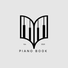 Piano book logo icon. Simple music book retro vintage modern pictogram design. Isolated background