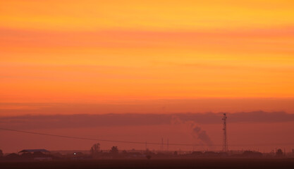 red sky at sunset. color.