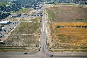 Aerial view of Warman in Central Saskatchewan, Canada