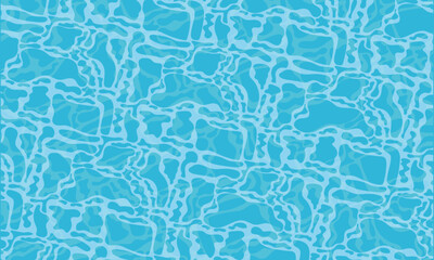 Summer. Texture of water surface. Underwater background. Waves effects. Blue underworld. Ocean, sea. Diving. Blue sea pool water. Bottom view. Vector illustration nature background.
