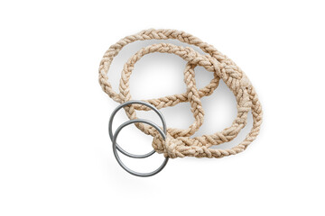 rope with rings at the ends for fasteners, insulated on a white background