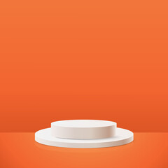 Background vector 3d white with stage product and orange wall scene minimal product background abstract stage geometric shape white color. A stage for product light platform
