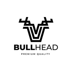 Abstract Logo Design with Letter V Bull Head. Brand Identity Symbol Design Template