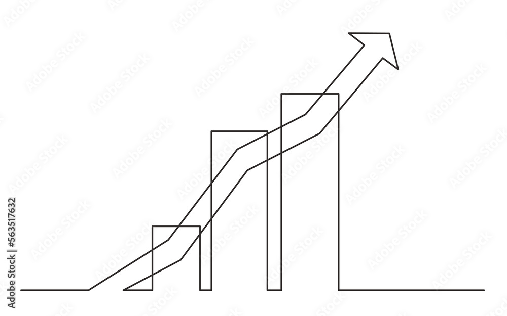 Poster continuous line drawing vector illustration with fully editable stroke of business increasing graph