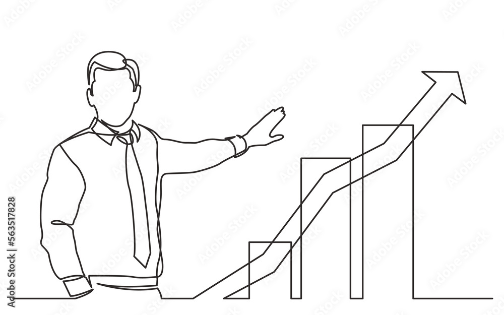Poster continuous line drawing vector illustration with fully editable stroke of business showing growing g