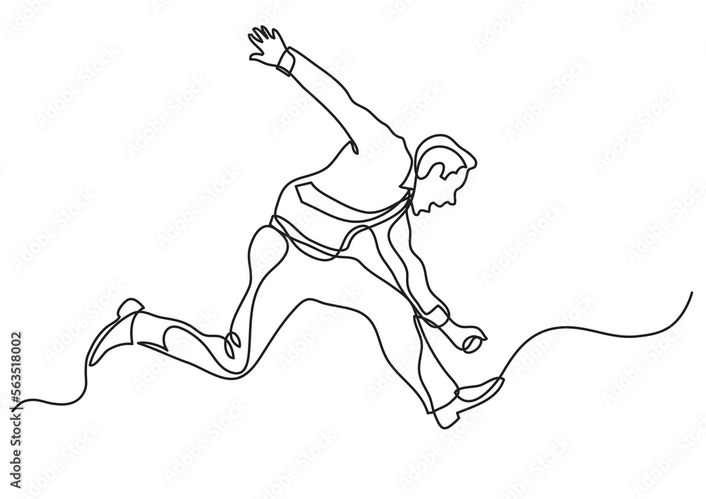 Poster continuous line drawing vector illustration with fully editable stroke of businessman running wild