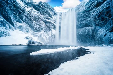 Fototapete Nordeuropa Majestic nature of winter Iceland. Impressively View on Skogafoss Waterfal. Skogafoss the most famous place of Iceland