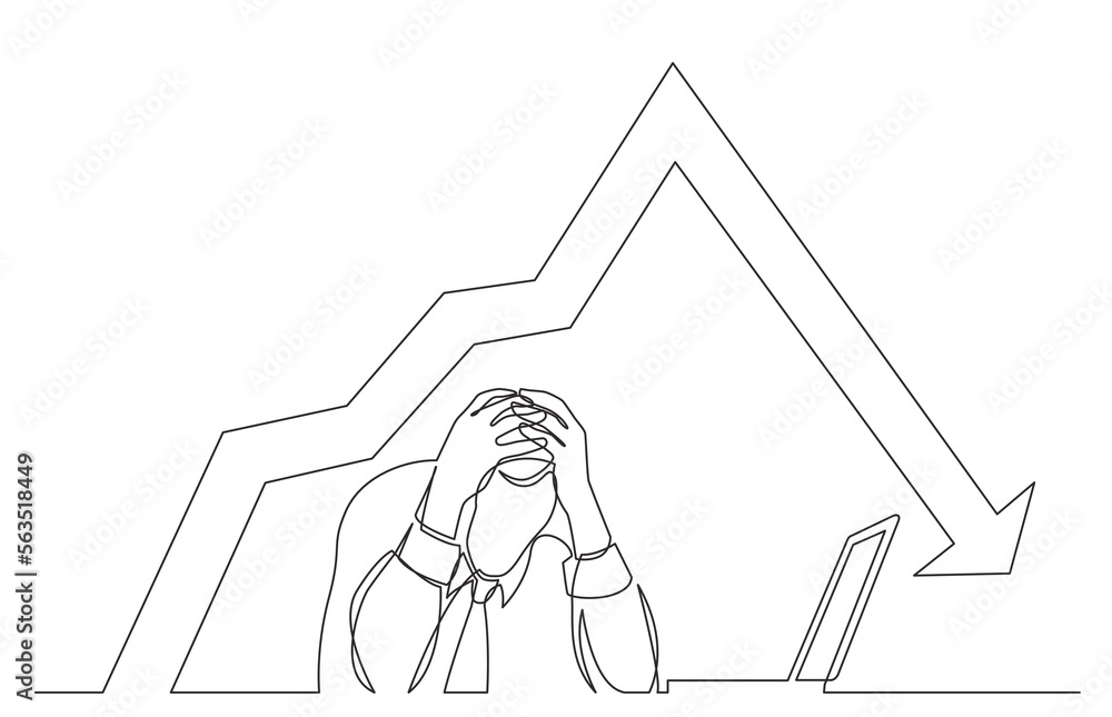 Poster continuous line drawing vector illustration with fully editable stroke of depressed office worker wi