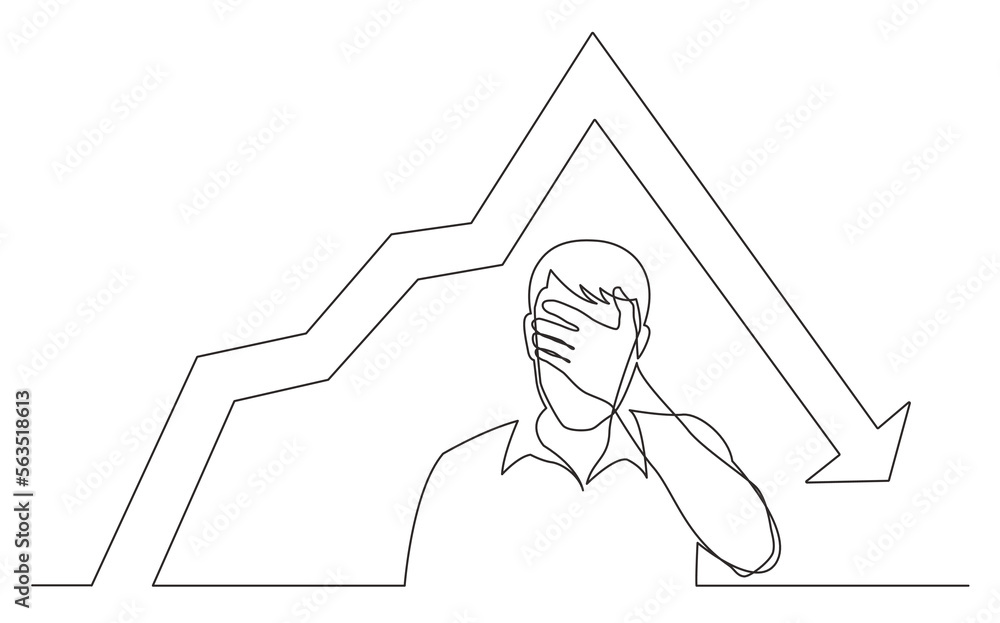 Poster continuous line drawing vector illustration with fully editable stroke of man hiding his face in des