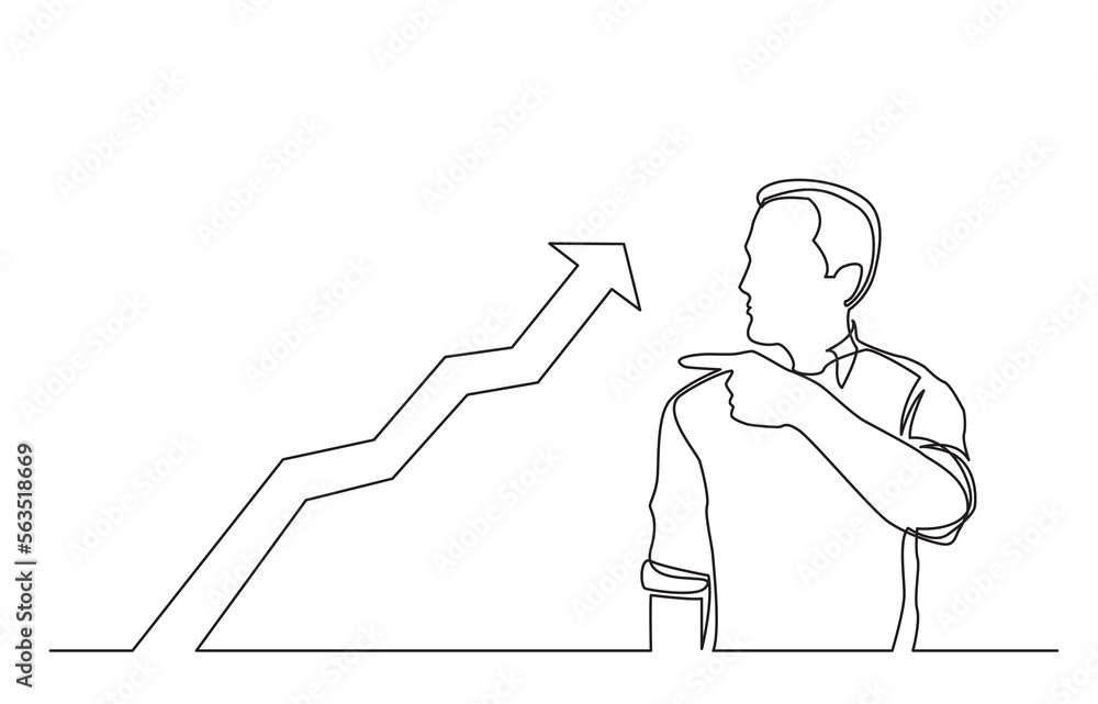 Poster continuous line drawing vector illustration with fully editable stroke of man showing with his finge
