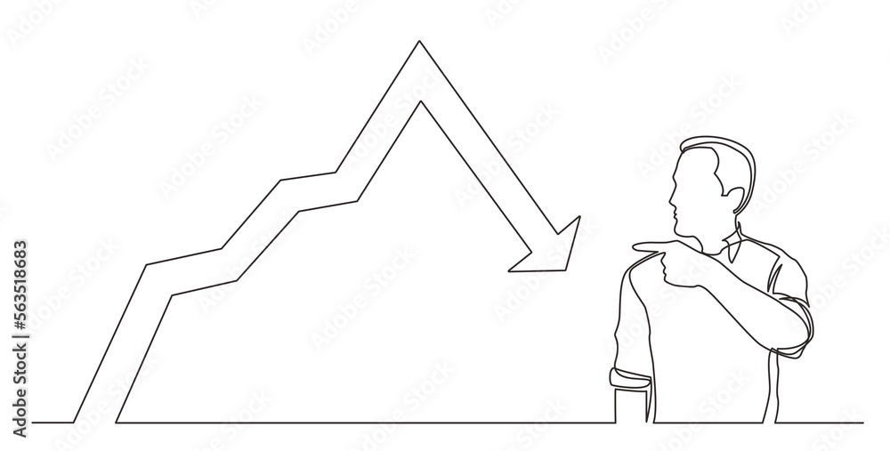Poster continuous line drawing vector illustration with fully editable stroke of man showing with his finge