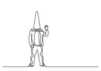 Obraz premium continuous line drawing vector illustration with FULLY EDITABLE STROKE of man with cone on his head