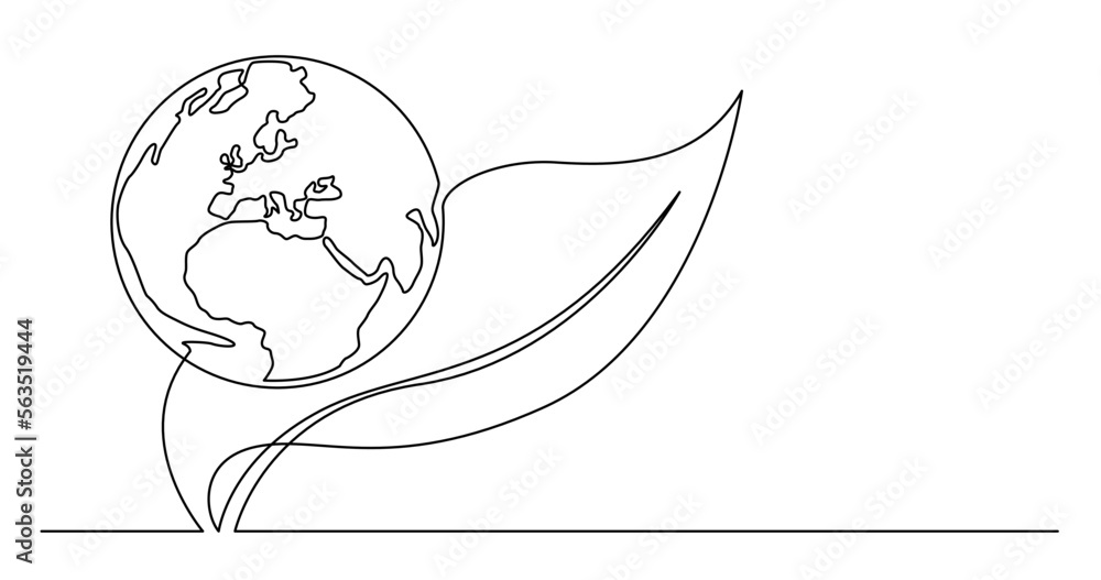 Poster continuous line drawing vector illustration with fully editable stroke of of planet earth and tree l