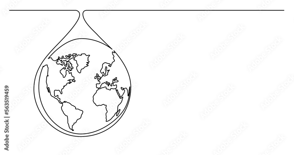 Poster continuous line drawing vector illustration with fully editable stroke of of planet earth as a drop 