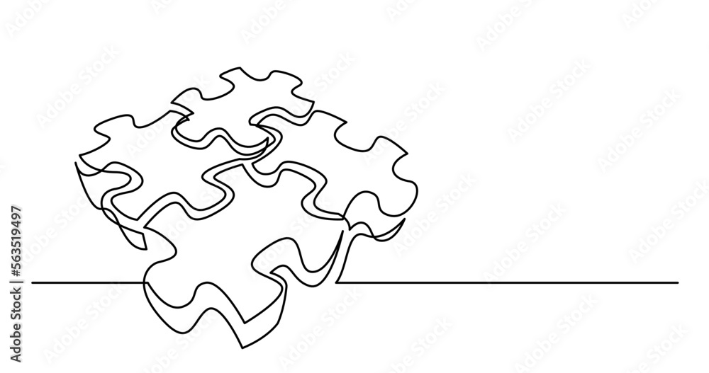 Poster continuous line drawing vector illustration with fully editable stroke of of several 3d puzzle piece