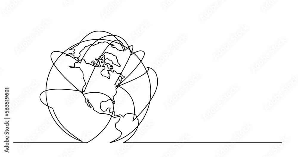 Poster continuous line drawing vector illustration with fully editable stroke of of world planet earth with