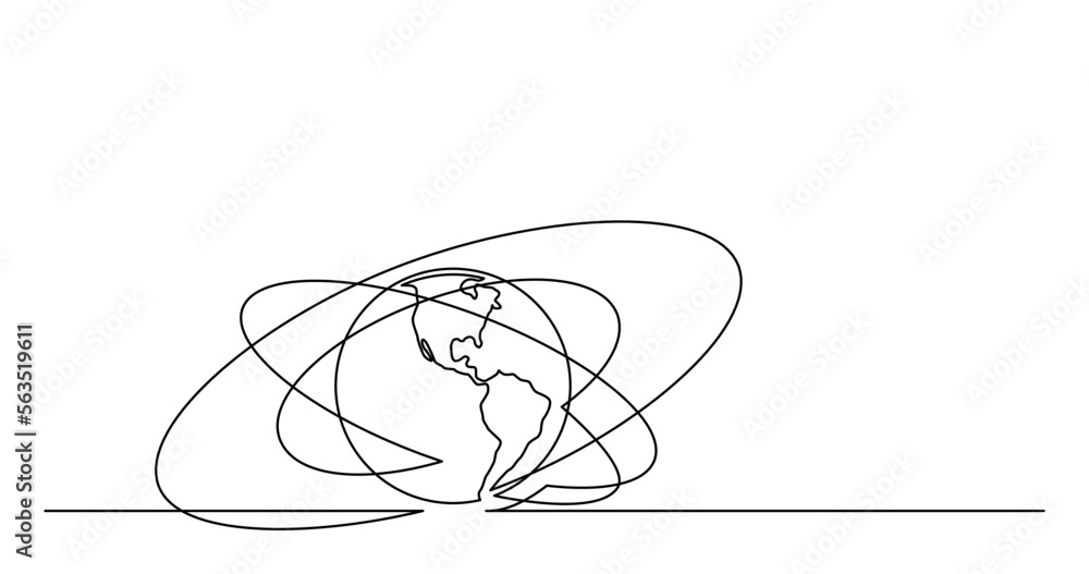 Poster continuous line drawing vector illustration with fully editable stroke of of world planet earth with
