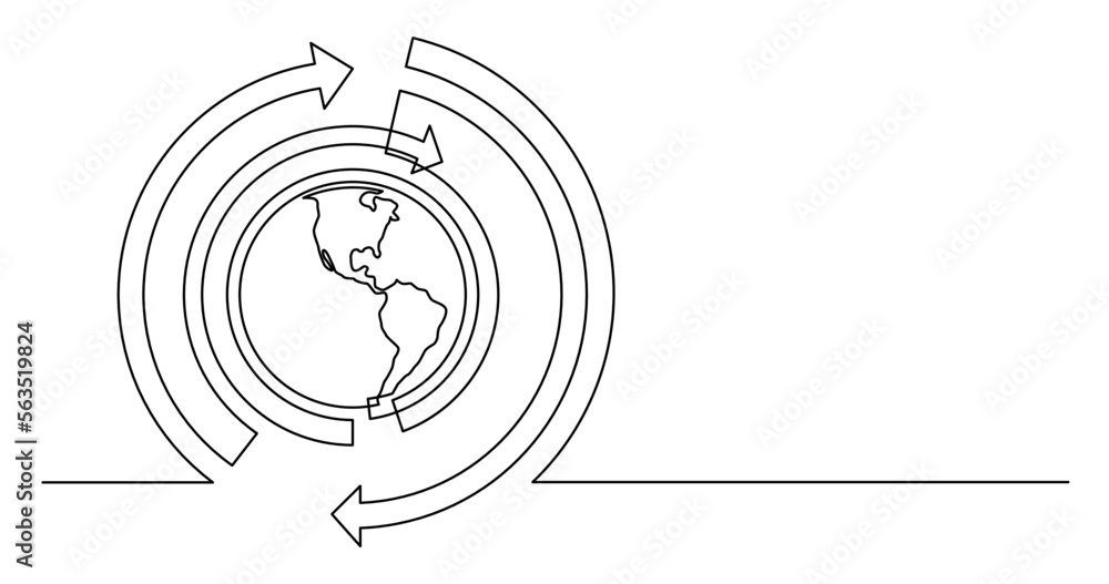 Poster continuous line drawing vector illustration with fully editable stroke of of world planet with spinn
