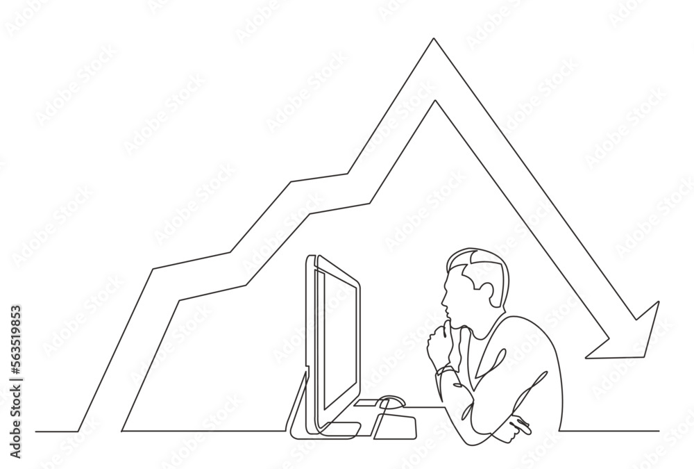 Poster continuous line drawing vector illustration with fully editable stroke of office worker concentrated