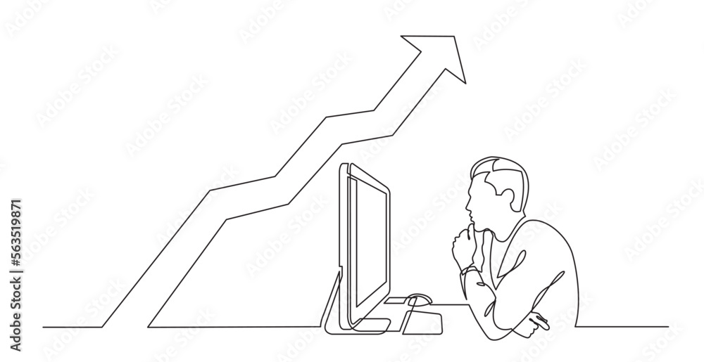 Poster continuous line drawing vector illustration with fully editable stroke of office worker concentrated