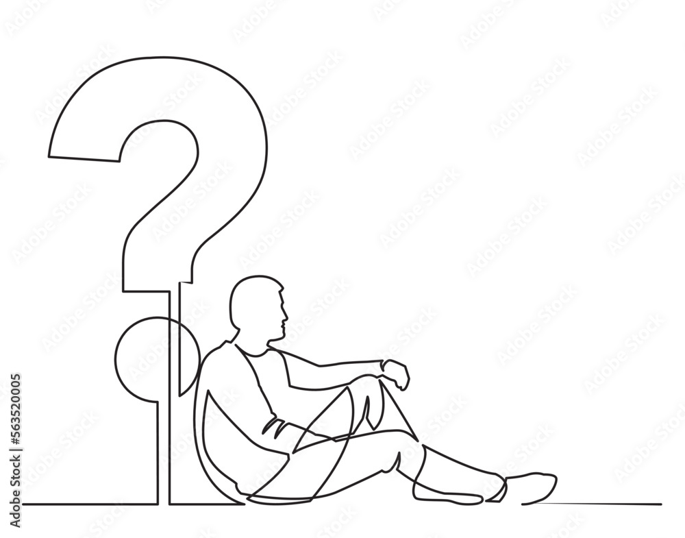 Aufkleber continuous line drawing vector illustration with fully editable stroke of sitting man with question