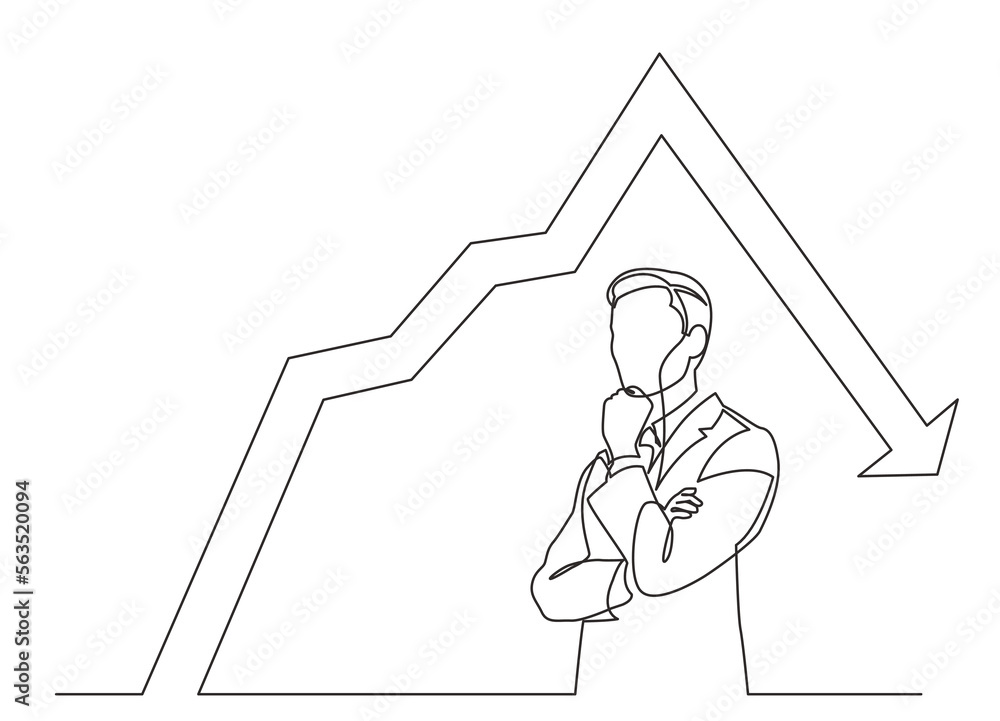 Poster continuous line drawing vector illustration with fully editable stroke of standing businessman think