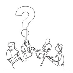 continuous line drawing vector illustration with FULLY EDITABLE STROKE of team discussing question