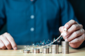 business people save money  and goal and achievement chart graph and arrows.