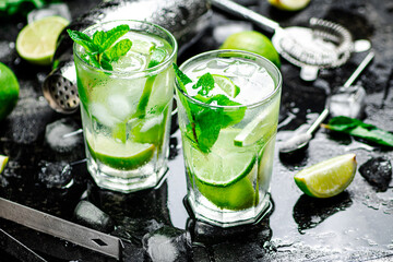 Mojito with mint and ice. 