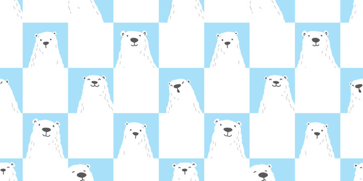 bear polar seamless pattern vector teddy cartoon checked tile background gift wrapping paper repeat wallpaper scarf isolated doodle illustration design