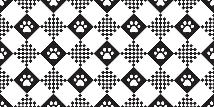 dog paw seamless pattern footprint tartan plaid checked diamond cat vector race flag puppy pet breed cartoon doodle repeat wallpaper tile background illustration design isolated
