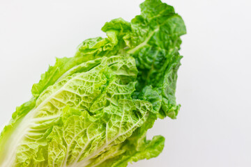 fresh green chinese cabbage leaves on white background