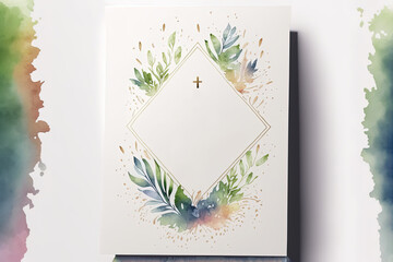 Baptism Celebration Card with Cross - Watercolour (Generative Art - AI)