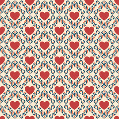 Heart Shapes and Vines Vintage Damask Pattern