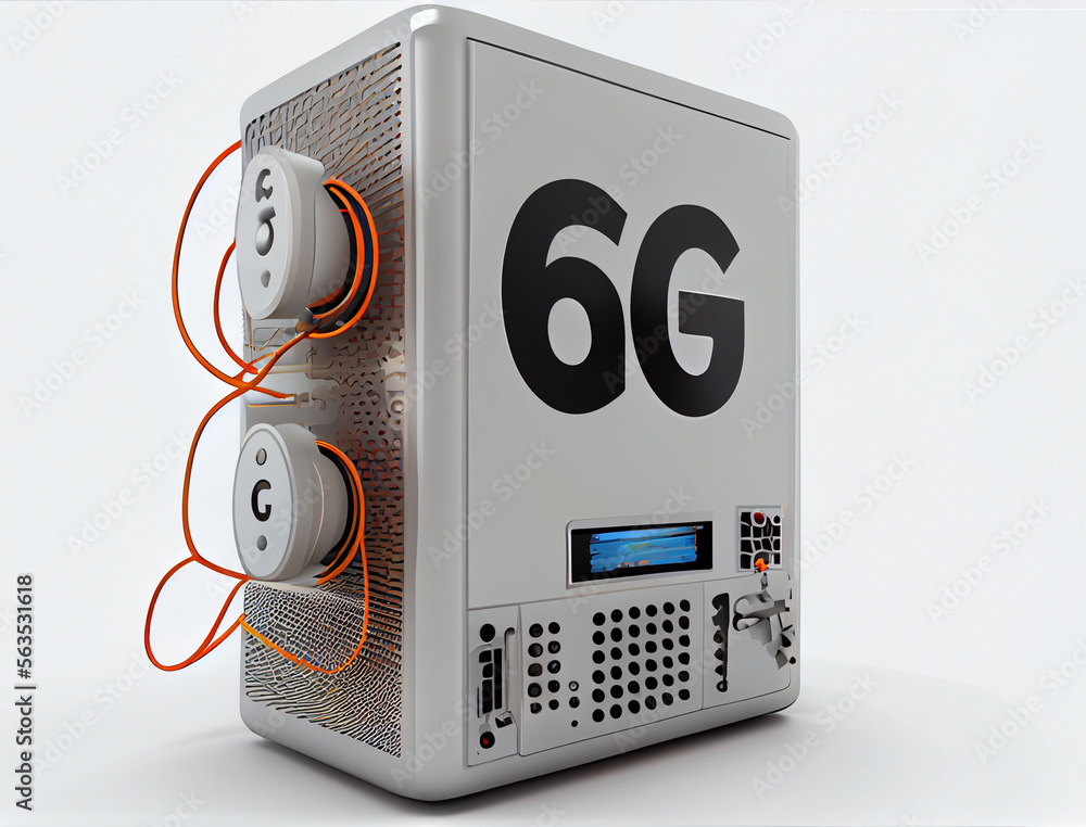 Poster 6g mobile transmitter. concept for power of mobile telecommunication global network.